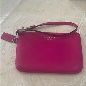 Coach Pink Leather Wristlet Clutch with Silver Hardware